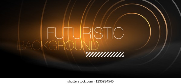 Dark abstract background with glowing neon circles, vector