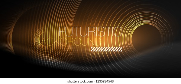 Fondo abstracto oscuro con círculos de neón brillantes, vector
