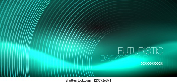 Dark abstract background with glowing neon circles, vector