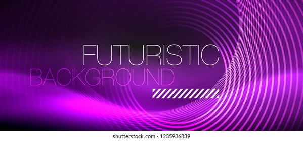 Dark abstract background with glowing neon circles, vector