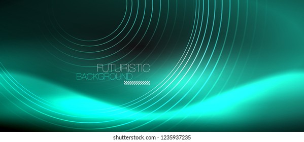 Fundo abstrato escuro com círculos neon brilhantes, vetor