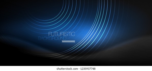 Dark abstract background with glowing neon circles, vector
