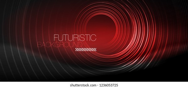 Dark abstract background with glowing neon circles, vector