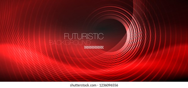 Fondo abstracto oscuro con círculos de neón brillantes, vector