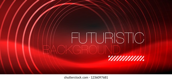 Fondo abstracto oscuro con círculos de neón brillantes, vector