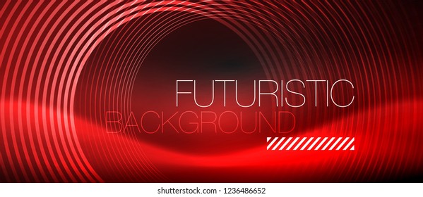 Fondo abstracto oscuro con círculos de neón brillantes, vector