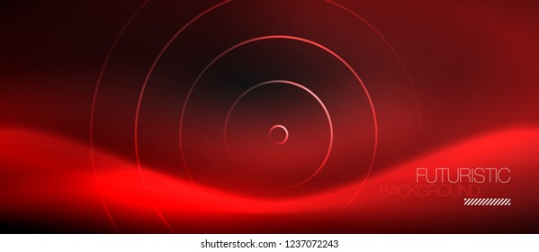 Dark abstract background with glowing neon circles, vector