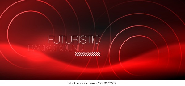 Fondo abstracto oscuro con círculos de neón brillantes, vector