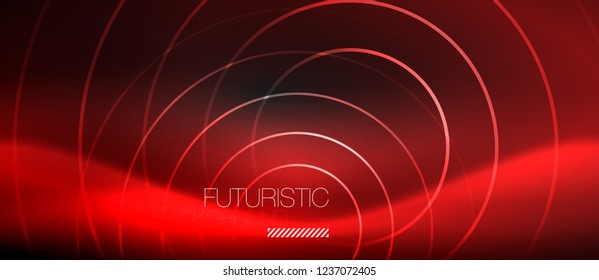 Dark abstract background with glowing neon circles, vector