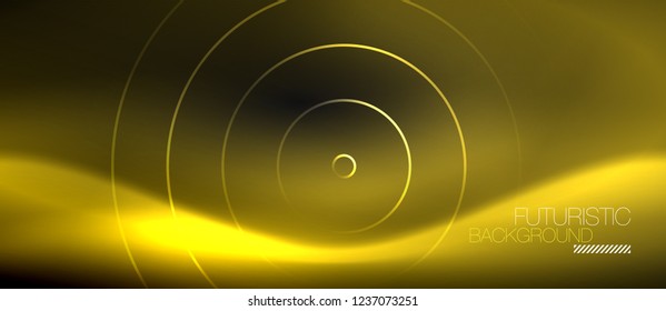 Dark abstract background with glowing neon circles, vector
