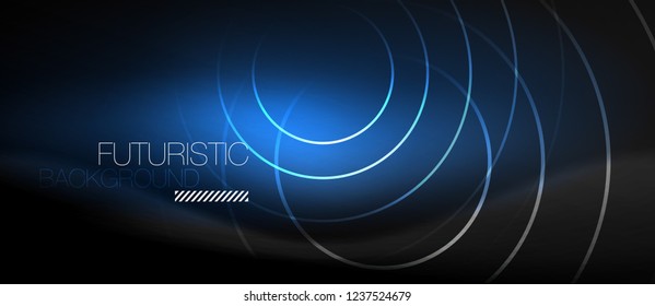 Dark abstract background with glowing neon circles, vector