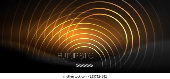 Fondo abstracto oscuro con círculos de neón brillantes, vector