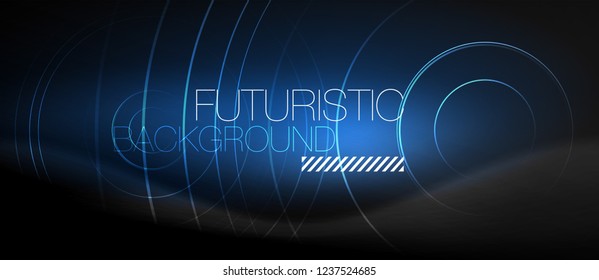 Dark abstract background with glowing neon circles, vector