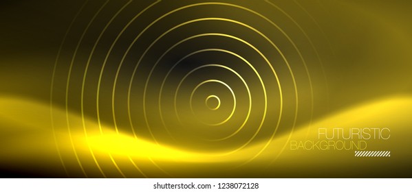 Dunkel abstrakter Hintergrund mit leuchtenden Neonkreisen, Vektorgrafik