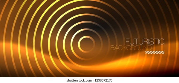 Fundo abstrato escuro com círculos neon brilhantes, vetor