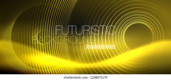 Dark abstract background with glowing neon circles, vector