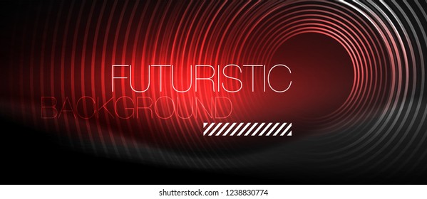 Dark abstract background with glowing neon circles, vector