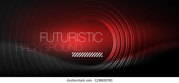 Fondo abstracto oscuro con círculos de neón brillantes, vector