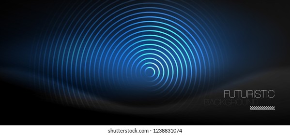 Dark abstract background with glowing neon circles, vector