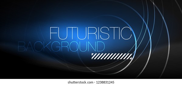 Dark abstract background with glowing neon circles, vector