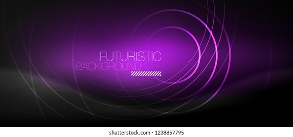 Dark abstract background with glowing neon circles, vector