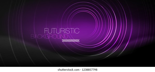 Dark abstract background with glowing neon circles, vector