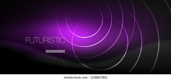 Dark abstract background with glowing neon circles, vector