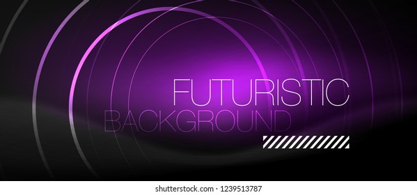 Dark abstract background with glowing neon circles, vector