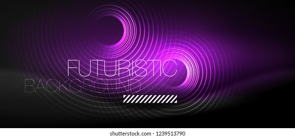 Dark abstract background with glowing neon circles, vector