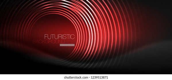 Fondo abstracto oscuro con círculos de neón brillantes, vector