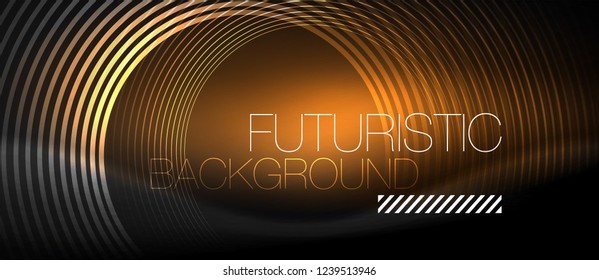 Fondo abstracto oscuro con círculos de neón brillantes, vector