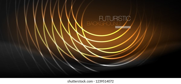 Dark abstract background with glowing neon circles, vector