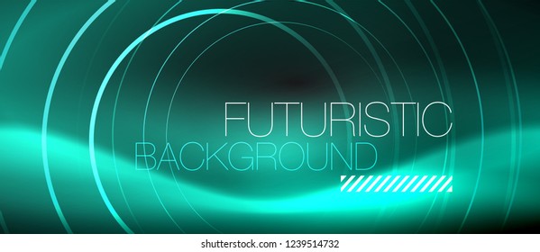 Fondo abstracto oscuro con círculos de neón brillantes, vector