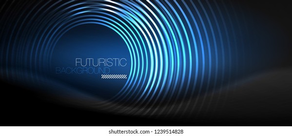 Dark abstract background with glowing neon circles, vector