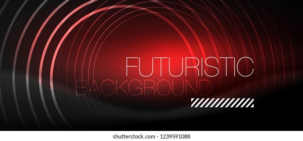 Dark abstract background with glowing neon circles, vector