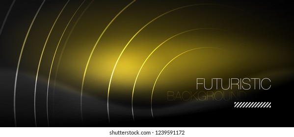Dark abstract background with glowing neon circles, vector