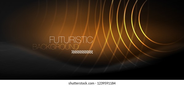 Dark abstract background with glowing neon circles, vector