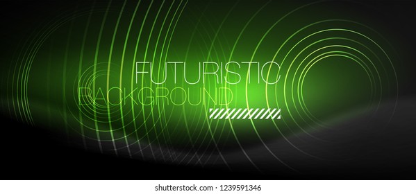 Dark abstract background with glowing neon circles, vector