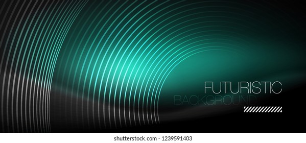 Dark abstract background with glowing neon circles, vector