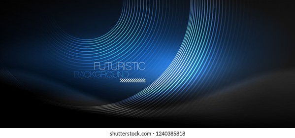 Dark abstract background with glowing neon circles, vector