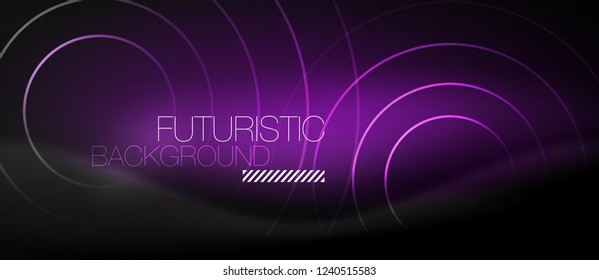 Dark abstract background with glowing neon circles, vector