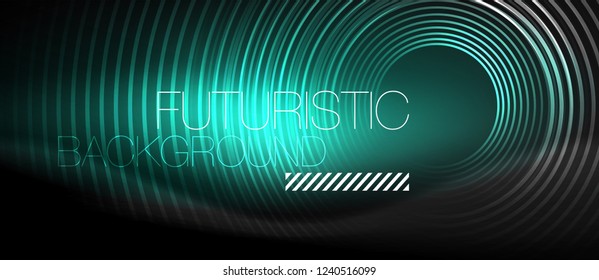 Dark abstract background with glowing neon circles, vector