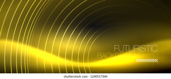 Dark abstract background with glowing neon circles, vector