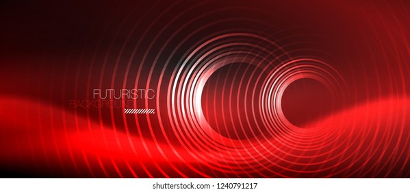Dark abstract background with glowing neon circles, vector