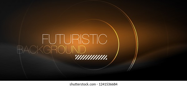 Dark abstract background with glowing neon circles, vector