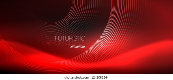 Dark abstract background with glowing neon circles, vector