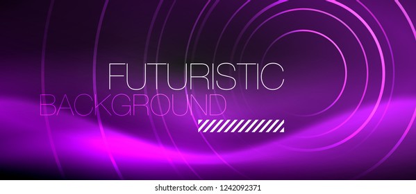 Dark abstract background with glowing neon circles, vector