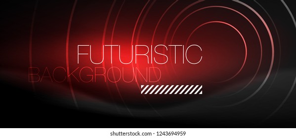 Dark abstract background with glowing neon circles, vector