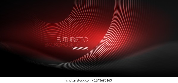 Dark abstract background with glowing neon circles, vector