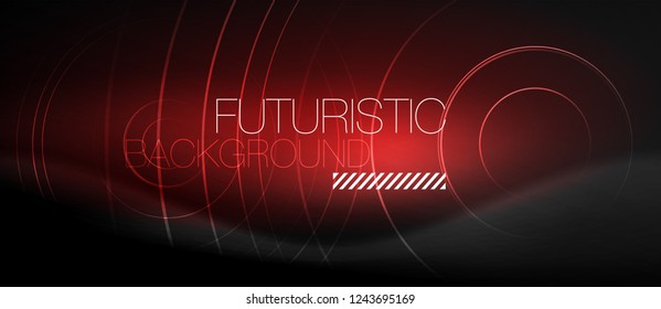 Fondo abstracto oscuro con círculos de neón brillantes, vector